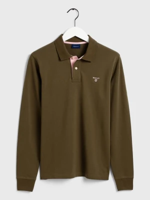 GANT koszulka rugby męska z piki z kontrastowym kołnierzykiem