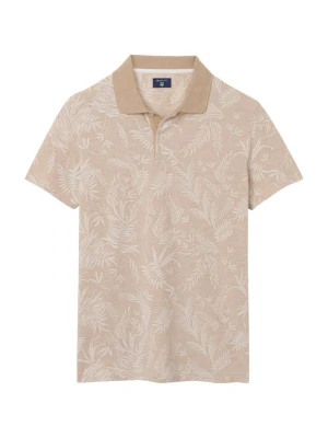 GANT Koszulka Rugby Męska Z Piki Z Liściastym Nadrukiem