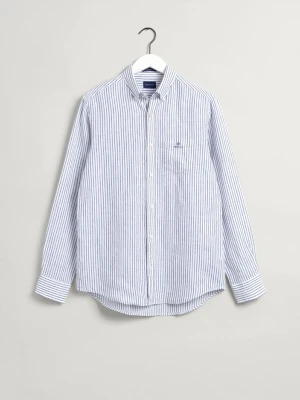 Gant Erkek Beyaz Regular Fit Düğmeli Yaka Çizgili Keten Gömlek