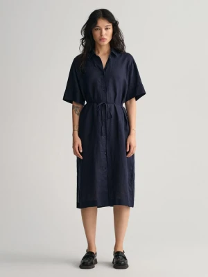 Lniana sukienka koszulowa z krótkim rękawem GANT