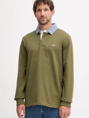 Gant longsleeve bawełniany kolor zielony gładki 2004082