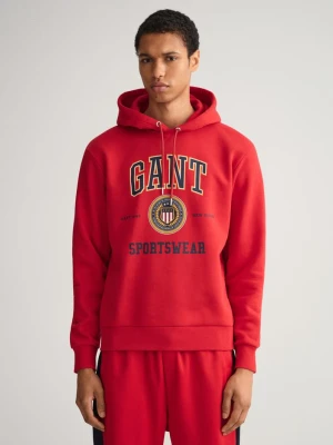 Gant Erkek Kırmızı Relaxed Fit Kapüşonlu Logolu Sweatshirt