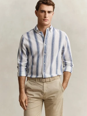 Gant Męska koszula casual z lnem Mężczyźni Regular Fit Bawełna niebieski,