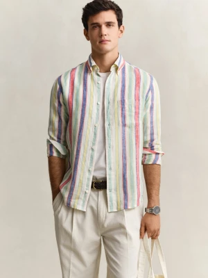 Gant Męska koszula lniana Mężczyźni Regular Fit len wielokolorowy,