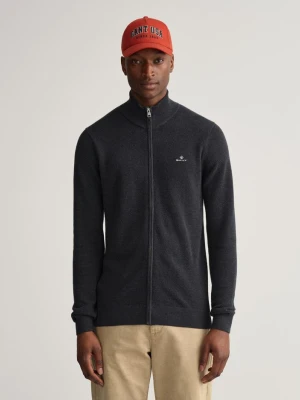 GANT męski cardigan z piki bawełnianej z zamkiem błyskawicznym