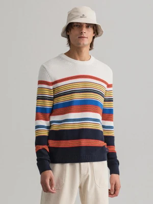 GANT męski sweter w wielokolorowe pasy z okrągłym dekoltem