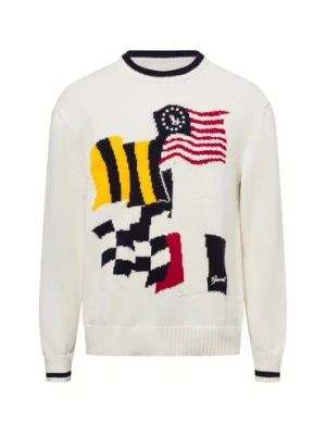 Gant Męski sweter z dzianiny - FLAG INTARSIA C NECK Mężczyźni Bawełna biały|niebieski|czerwony wzorzysty,