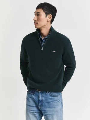 Gant Męski sweter z dzianiny z wełną merynosów Mężczyźni Bawełna zielony jednolity,
