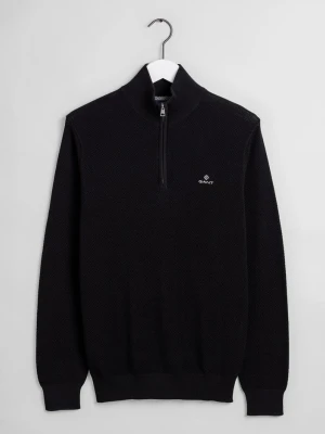 GANT męski sweter z piki bawełnianej rozsuwany do połowy