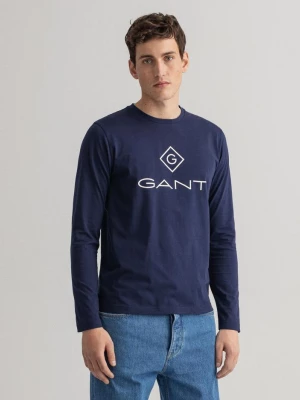 GANT męski T-shirt z logo i z długim rękawem