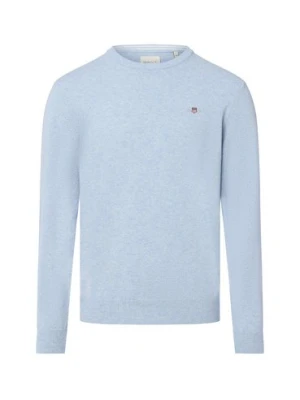 Gant Męski wełniany sweter Mężczyźni Wełna niebieski jednolity,