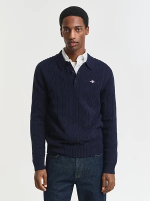 Gant Męski wełniany sweter Mężczyźni Wełna niebieski jednolity,