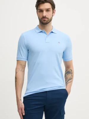 Gant polo bawełniane kolor niebieski gładki
