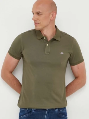 Gant polo bawełniane kolor zielony gładki
