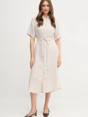 Gant sukienka lniana kolor beżowy midi prosta 4503390