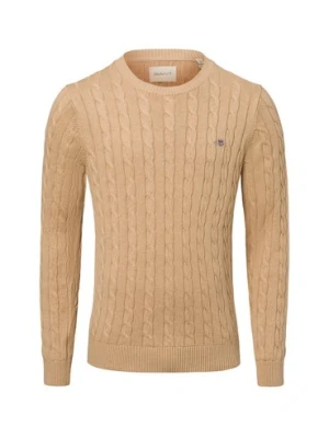 Gant Sweter męski Mężczyźni Bawełna beżowy jednolity,