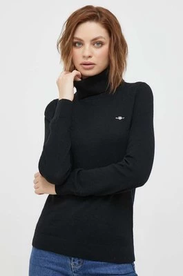 Gant sweter wełniany kolor czarny lekki z golfem