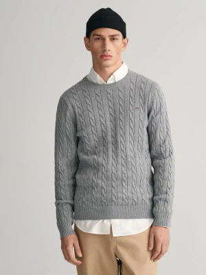 Gant Sweter z Bawełny z Warkoczowym Splotem z Okrągłym Dekoltem