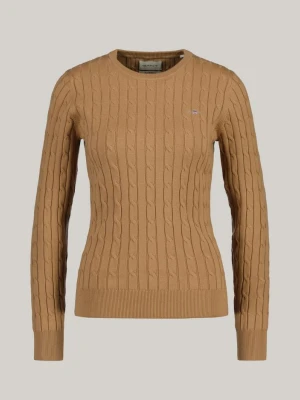 Sweter z Elastycznej Bawełny O Splocie Warkoczowym z Okrągłym Dekoltem GANT