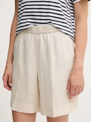Gant szorty lniane damskie kolor beżowy gładkie high waist 4020116