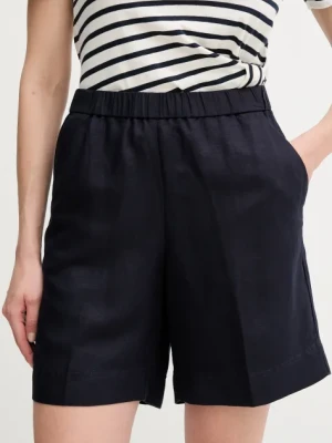 Gant szorty lniane damskie kolor granatowy gładkie high waist 4020116