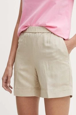 Gant szorty lniane kolor beżowy gładkie high waist