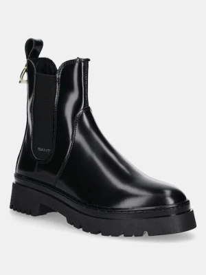 Gant sztyblety skórzane Aligrey damskie kolor czarny na płaskim obcasie 31551158