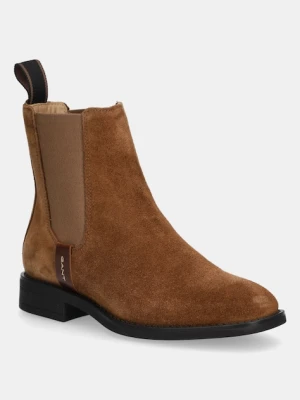 Gant sztyblety zamszowe Fayy damskie kolor brązowy na płaskim obcasie 31553127