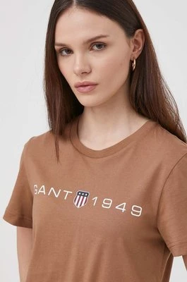 Gant t-shirt bawełniany damski kolor brązowy