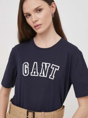 Gant t-shirt bawełniany damski kolor granatowy
