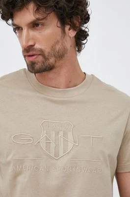 Gant t-shirt bawełniany kolor beżowy z aplikacją