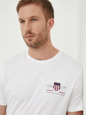 Gant t-shirt bawełniany kolor biały z aplikacją