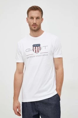 Gant t-shirt bawełniany kolor biały z nadrukiem