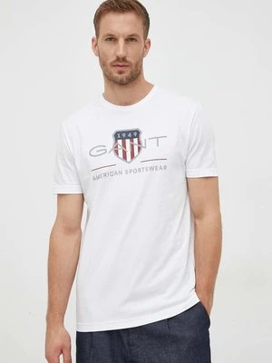 Gant t-shirt bawełniany kolor biały z nadrukiem