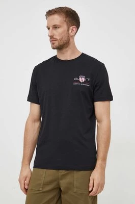 Gant t-shirt bawełniany kolor czarny z aplikacją