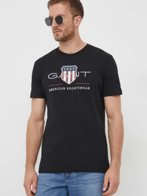 Gant t-shirt bawełniany kolor czarny z nadrukiem