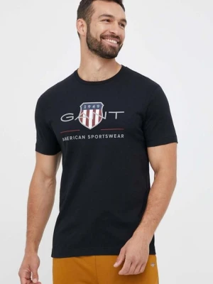 Gant t-shirt bawełniany kolor czarny z nadrukiem
