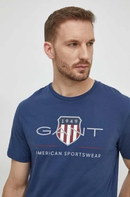 Gant t-shirt bawełniany kolor niebieski z nadrukiem