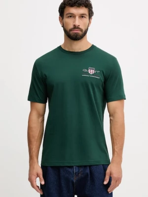 Gant t-shirt bawełniany kolor zielony z aplikacją