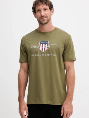 Gant t-shirt bawełniany kolor zielony z nadrukiem