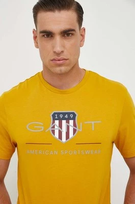 Gant t-shirt bawełniany kolor żółty z nadrukiem
