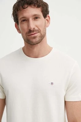Gant t-shirt bawełniany męski kolor beżowy gładki 2013033