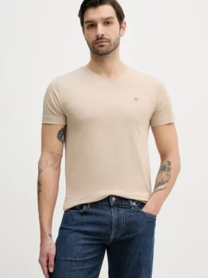 Gant t-shirt bawełniany męski kolor beżowy gładki