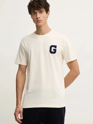 Gant t-shirt bawełniany męski kolor beżowy z aplikacją 2043022