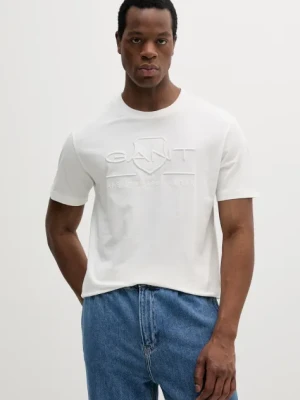 Gant t-shirt bawełniany męski kolor beżowy z aplikacją
