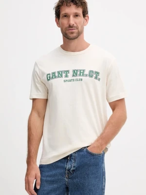 Gant t-shirt bawełniany męski kolor beżowy z nadrukiem 2003345