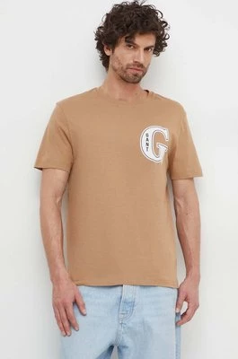 Gant t-shirt bawełniany męski kolor brązowy z nadrukiem