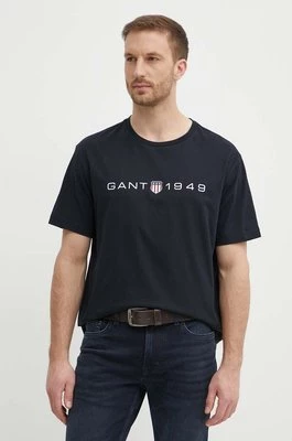 Gant t-shirt bawełniany męski kolor czarny z nadrukiem