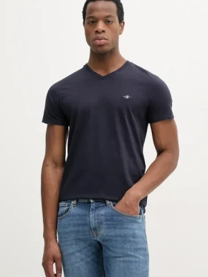 Gant t-shirt bawełniany męski kolor granatowy gładki