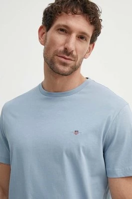 Gant t-shirt bawełniany męski kolor niebieski gładki